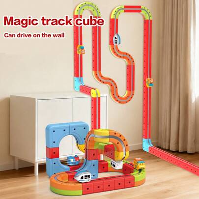 Electric Train Building Block Set, High-Speed Rail Model DIY Blocks, Building Blocks Toy, High-Speed Train Carriage, Electric Suspension, Children's Track Car, Birthday Children's Day Gift Toy, 8pcs Set, 26pcs Set, 32pcs, 68pcs 3D DIY Track Building Block Set, STEM Car Toy Set Includes Train And Traffic Signs, Suitable For Boys And Girls