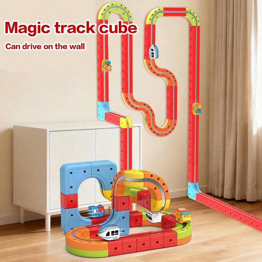 Juego de bloques de construcción de tren eléctrico, modelo de tren de alta velocidad DIY, juguete de bloques de construcción, vagón de tren de alta velocidad, suspensión eléctrica, coche de pista para niños, juguete de regalo para el cumpleaños y el Día del Niño, set de 8 piezas, set de 26 piezas, 32 piezas, 68 piezas Juego de bloques de construcción de pista 3D, juego de juguetes de coche STEM que incluye tren y señales de tráfico, adecuado para niños y niñas