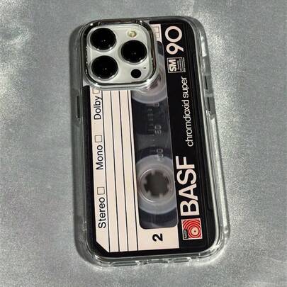 1 pieza Funda de teléfono elegante con protección de lente, antihuellas y a prueba de golpes, con diseño transparente de casete de música marina, compatible con iPhone 11/12/13/14/15/16/17 Pro Max/Plus 7/8/XR/Air