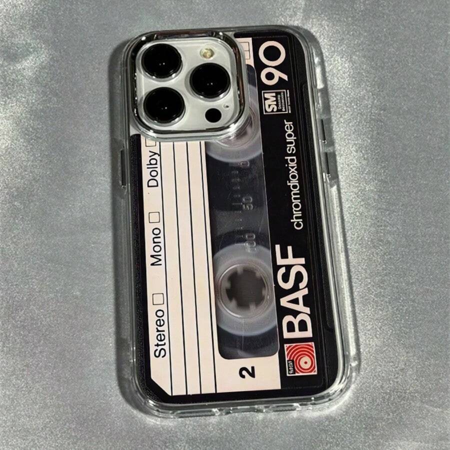 1 chiếc ốp lưng điện thoại mạ điện trong suốt, họa tiết băng cassette nhạc biển, chống sốc, chống bám vân tay, bảo vệ ống kính, tương thích với iPhone 11/12/13/14/15/16/17 Pro Max/Plus 7/8/XR/Air - Nhiều màu - Xem 1