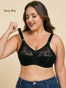1 pieza Sujetador inalámbrico ultra fino de encaje para mujer, estilo minimalista sexy y transpirable, talla grande para dormir, usar en casa, oficina y exteriores - Negro - Ver 41
