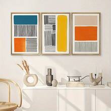 Conjunto de 3 pósters de arte abstracto moderno, decoración de pared de bloques de color a prueba de agua de mediados de siglo, impresiones verticales informales para sala de estar, balcón - Sin marco, fáciles de instalar - Sin marco - Ver 2