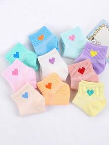 5双随机薄款马卡龙网眼爱心袜，春夏清新女童短袜，透气百搭 - 彩色 - 查看 2
