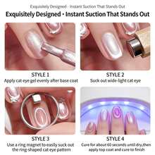 Set de 2 piezas de herramienta de arte de uñas con imán de ojo de gato, incluye 2 anillos magnéticos + barra magnética en forma de X, adecuado para gel de uñas magnético 3D, esencial para salón de uñas profesional DIY - Multicolor - Ver 6