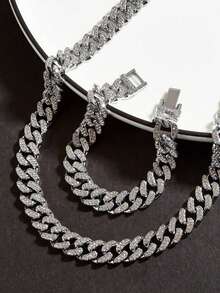 CVNANA 1 pièce Collier/Ras-du-cou cubain glacé ton argenté de 12 mm, Bijoux pour hommes, Bijoux de rappeur, Style Bling Hip-Hop, Idéal pour les fêtes rave, les concerts et les cadeaux d'anniversaire pour lui - A - Voir 1