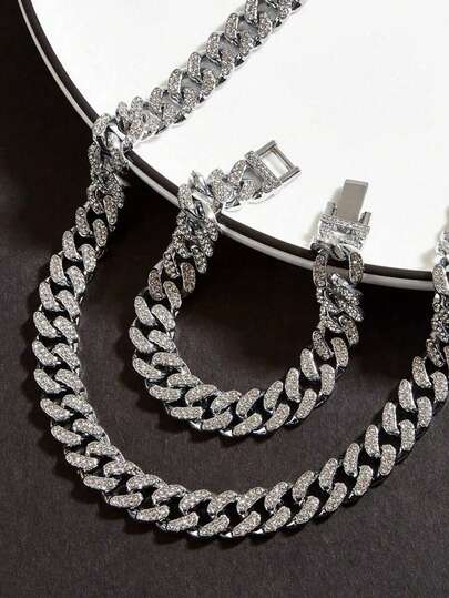 CVNANA 1 pieza Collar/Gargantilla de eslabón cubano plateado de 12 mm con efecto de diamantes, joyería para hombres, joyería de rapero, estilo bling hip-hop, ideal para fiestas, conciertos y regalos de cumpleaños para él