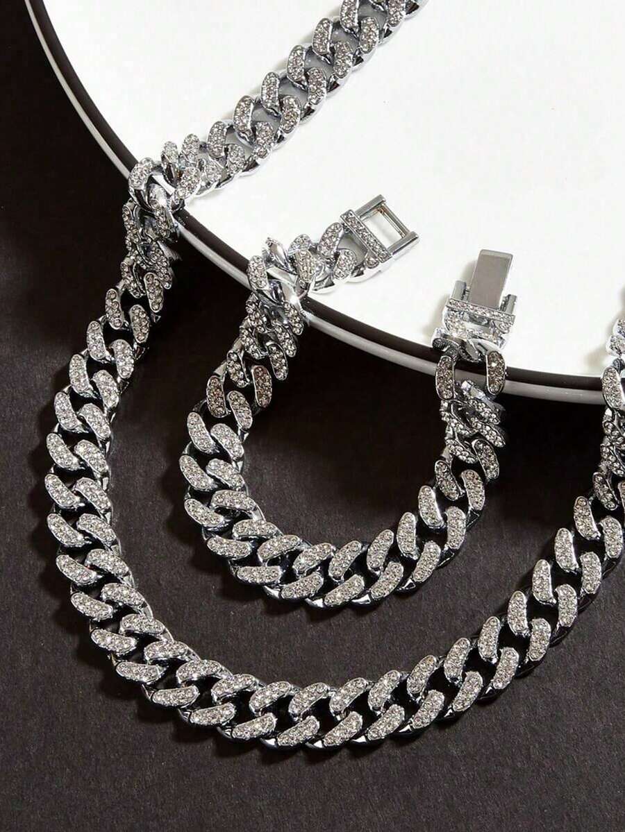 CVNANA 1 pièce Collier/Ras-du-cou cubain glacé ton argenté de 12 mm, Bijoux pour hommes, Bijoux de rappeur, Style Bling Hip-Hop, Idéal pour les fêtes rave, les concerts et les cadeaux d'anniversaire pour lui - A - Voir 1