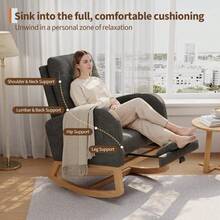 Huisuilinss Nursery Rocking Chair,Comfortable Glider Rocking Chair With Teddy Fleece Upholstery,High Backrest,Wooden Legs,Rocking Accent Armchair With Side Pocket For Living Room Bedroom - Dark Gray Linen With Footrest - View 5