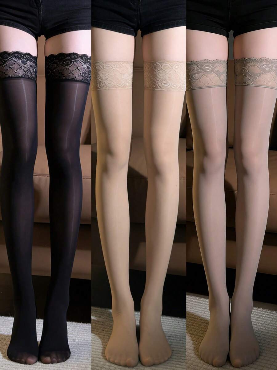Vớ cao đến đùi màu xám nude cao cấp dành cho nữ | Vớ bóng mượt quyến rũ | Trang phục chụp ảnh thân mật | Kiểu quần legging gió mềm mại kiểu Pháp thay thế - Màu Xám nhạt - Xem 1