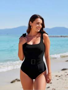Women's Fashionable Beachwear, Sexy Summer Wear, Black Strapless Swimsuit, One-Piece Knitted Swimsuit Set, Casual Wear, Beach Vacation, Perfect Gift For Your Girlfriend, Elastic And Comfortable Fabric, Backless Swimsuit. - 黑色 - 查看 4