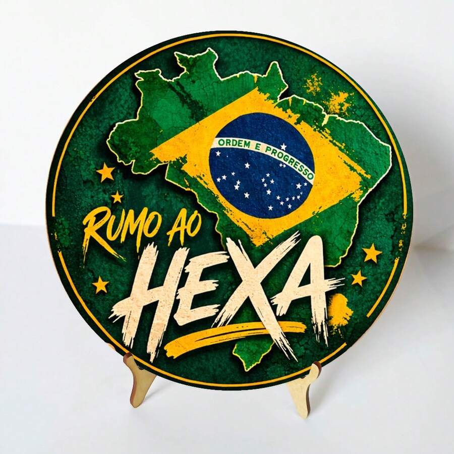 Round MDF Decorative Plaque 20cm Brazil World Cup + Stand - Copa05 - View 1