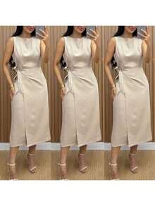 Women's Tailored Dress, Elegant And Luxurious, With Comfortable And Stylish Tie Closure, Summer 2026 - 米色 - 查看 5