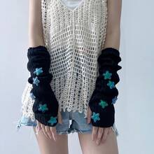 Japanese-Style Girly Y2K Hot Girl Five-Pointed Knitted Fingerless Warm Gloves Autumn And Winter Arm Sleeves - 灰色 - 查看 7