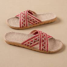Woven Criss-Cross Open Toe Women's Sandals, Breathable Ultra-Light Indoor/Outdoor Slippers - Red - View 8