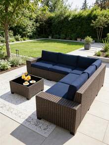 1pc Solid Color Milk Silk Elastic Sofa Seat Cushion Cover, High Elasticity Dust-Proof All Season Suitable For Garden Rattan Sofa Seat Cushion Protector - Navy Blue - View 6