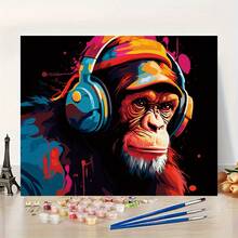Uso artístico profesional, 1 pieza Chimpancé estilo hip-hop: Momento de ritmo - Kit de pintura digital DIY para principiantes - 40.64x50.8 cm - Sin marco - Adecuado para estudiantes de arte - Kit de pintura digital DIY - Pinturas profesionales - Pintar por números - Set de arte artesanal - Pintar - Sin marco - Ver 1