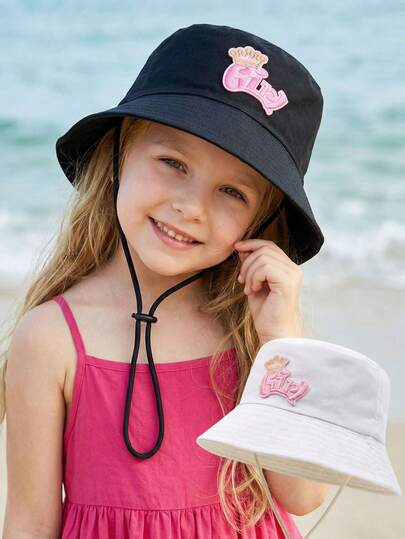 1pc 2-6Y Toddler Girls' Letter Print Bucket Hat, Cute Baby Summer Sun Hat, Lightweight Quick Dry Soft Material, One Size Fits Most, Washable For Beach, Outdoor Play, Camping