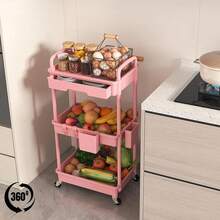 3 Tier Rolling Utility Cart Organizer With Removable Drawer, Stable And Sturdy Black Rolling Storage Carts With 2 Lockable Wheels For Bathroom, Kitchen, Snack, Craft, Makeup, Baby Essentials,Christmas Gifts - 粉色 - 查看 6
