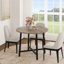 TEQIN 31.5 Inch Round Dining Table For 2-4, Small Kitchen Dining Room Table For Space Saving, Wood Circle Kitchen Table With Sturdy Metal Frame-Only Table - 復古灰 - 查看 3