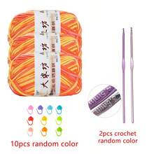 3pcs 5-Ply Medium Thick Dyed Yarn, Includes 2pcs Crochet Hooks + 10pcs Random Color Stitch Markers, DIY Doll & Scarf Knitting Yarn - Multicolor - View 18