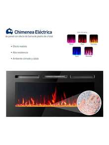 Chimenea Eléctrica Empotrable, 42 In (116*10.5*46 cm); Montable en la Pared con Control Remoto, Temporizador, Llama Multicolor y Ajustable, Calentador Interno (42 Pulgadas). Bluelander - Negro - Ver 3