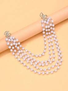 1pc Multi-Layer Pearl Shoulder Chain, European And American Fashion Evening Party Dress, Lingerie Accessory, Vintage Bridal Wedding Accessory Body Chain - Bạc - Xem 5