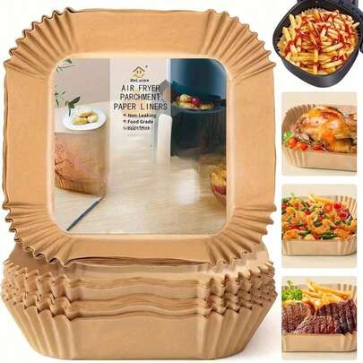 100pcs Air Fryer Paper,Air Fryer Liners Disposable, 125pcs Non-Stick Disposable Airfryer Liners, 8 Inch Unbleached Parchment Paper, Square Air Fryer Paper Liners For 5-8QT Air Fryer, Baking, Roasting Microwave