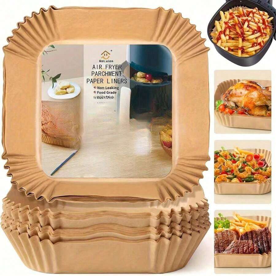 100pcs Air Fryer Paper,Air Fryer Liners Disposable, 125pcs Non-Stick Disposable Airfryer Liners, 8 Inch Unbleached Parchment Paper, Square Air Fryer Paper Liners For 5-8QT Air Fryer, Baking, Roasting Microwave - 100pcs - 查看 1