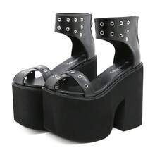 Summer Wide Fit Heeled Sandals Women Metal Rivet Punk Wedge Heels Platform Sandals Ankle Strap Ladies Cosplay Shoes With Zipper - Black - View 17