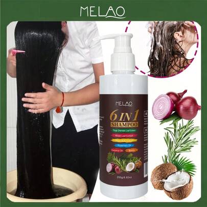  6-In-1 Shampoo, MELAO Biotin, Oriental Arborvitae, Indigo, Onion And Rosemary Oil Nourishing Shampoo, Deep Cleansing And Nourishing Hair, Increase Shine, Softness And Manageability, Suitable For All Hair Types, Significant Results, 250g/8.82oz