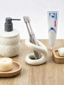 1pc Modern Art Style Ceramic Makeup Brush Holder, Toothbrush & Toothpaste Rack, Minimalist Desktop Organizer Suitable For Bedroom And Bathroom - Multicolor - View 3
