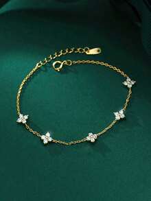 1 pieza Pulsera de flor de cuatro hojas minimalista francesa de plata de ley S925, accesorio exquisito de alta gama adecuado para uso diario, regalos del Día de San Valentín, Día de la Madre y Ramadán - Trébol de cuatro hojas - Ver 14