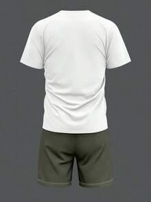 Men's Palm Tree Print Short Sleeve T-Shirt And Drawstring Waist Shorts Set - 白色 - 查看 5