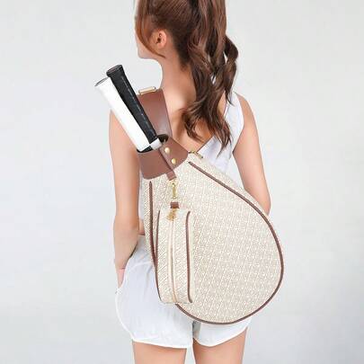 复古网球/羽毛球拍包，带隔层，轻便运动球拍包，带拉链口袋，可调节肩带，大容量可装球拍、球和个人装备，经典运动球拍包，适合男女球员、初学者和比赛使用。