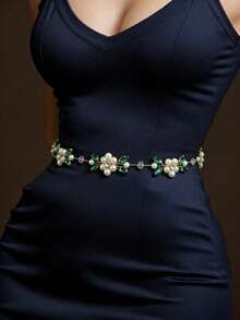 1 chiếc thắt lưng cô dâu đính ngọc trai, trang trí hình lá và hoa bằng kim loại thanh lịch, thích hợp để trang trí ngày Valentine, có thể kết hợp với váy ôm sát của bé gái như một phụ kiện eo. - Pha lê hoa ngọc trai - Xem 7