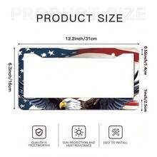 Easypie Selection American Flag And Eagle 2pcs License Plate Frame - Premium ABS Material, Windproof & Rainproof, Fits All Vehicle Models - A - View 2