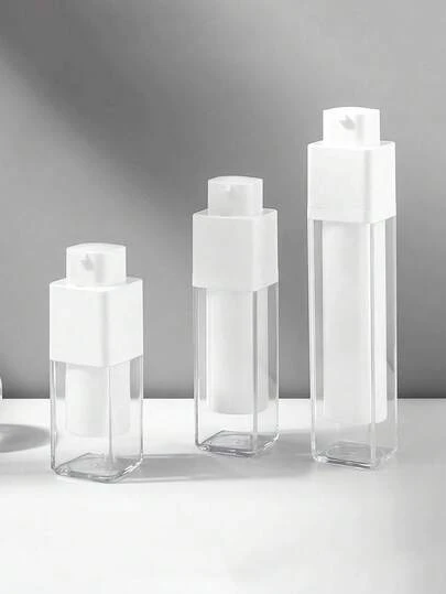 Portable Plastic Vacuum Bottle With Pump, Square Rotating Vacuum Bottle, Refillable Cosmetic Storage Container For Travel, Suitable For Men And Women, For Travel, Home, Business, Bathroom, Outdoor, Lotion, Cosmetics