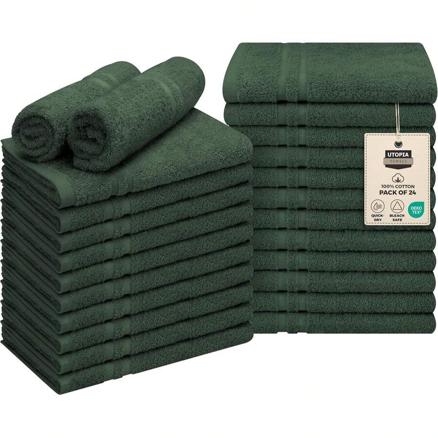 Utopia Towels Bleach Proof Salon Towel 16 By 27 Inches, Bleach Proof Gym 100% Cotton Hand Towel, 24 Pack, Black - 森林綠 - 查看 1