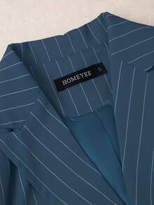 HOMEYEE Bộ vest kẻ sọc, áo blazer hai hàng cúc kiểu công sở và quần tây ống đứng, kiểu dáng đa năng phù hợp cho nhiều dịp, bộ 2 món. - Màu xanh nhạt - Xem 3