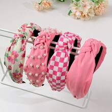 Bandeau large en tissu de couleur unie, perle, damier, floral noué, style élégant Y2K, disponible en rose, bordeaux, noir, jaune, vert, bleu, beige - Multicolore - Voir 2