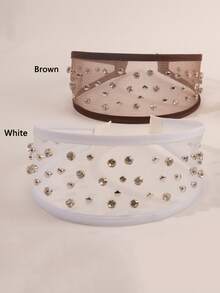 1pc Girls' Solid Color Versatile Mesh Shiny Rhinestone Wide Headband, Non-Slip Hair Accessory Suitable For Daily Wear, Face Mask, Outfit Matching - Multicolor - View 4