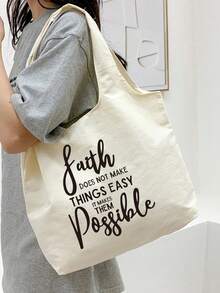 1个大容量帆布圣经手提包，“faith Possible”字母印花单肩包，女士休闲手提包，便携多功能购物袋，日常礼物，便携休闲收纳手提包，多功能购物袋，旅行简易收纳包，大容量旅行化妆包，全新设计，大容量，是购物的理想之选，适合婚礼、生日、海滩、假期、返校等场合。 - 彩色 - 查看 7
