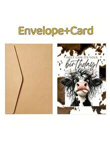 1PC Funny Cow Birthday Greeting Card With Envelope, Cute Holy Cow It's Your Birthday Card For Men Women, Envelope+Letter 1 Set, High-Quality Paper Greeting Card, Retro Kraft Paper Self Adhesive Envelope Handwritten Blank Card, Humorous Animal Birthday Note Card For Friends Family Partners, Unique Birthday Gift Card For Birthday Party, Celebration, Gifting, Missing - A - View 10