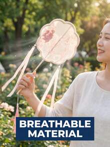 優雅女士手持扇，精緻玫瑰刺繡配珍珠流蘇，網紗花卉設計，適合夏季婚禮派對拍照道具、居家裝飾、郵輪度假、海灘旅行、露營必備配件，派對伴手禮 - 手持扇 - 查看 7