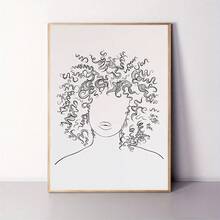 Plano 2D, 1 pieza, 30.48x40.64 cm, sin marco, Lámina artística de línea africana rizada, Arte de pared imprimible, Póster artístico de peinado de mujer, Pintado a mano, Decoración para salón de belleza, Regalo para peluquero, Descarga digital, Divertida y creativa pintura en lienzo para decoración - Sin marco - Ver 1