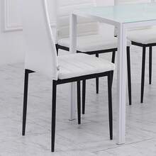 HOMCOM Modern Dining Chairs Set Of 4, Upholstered Linen Fabric Kitchen Chairs With Channel Tufting And Metal Legs For Living Room, Dining Room, Bedroom, White - White - View 4