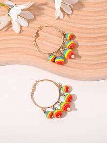 1 Đôi bông tai vòng tua rua đính hạt cầu vồng phong cách Bohemian, phù hợp cho nữ giới đeo hàng ngày, dự tiệc và mọi mùa, trang sức cho tháng Tự hào (Pride Month). - Nhiều màu - Xem 1