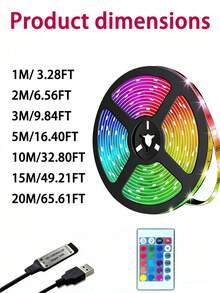 1 Roll 5V RGB Multi-Color Temperature LED Light Strip, Suitable For Bedroom, Kitchen, Living Room, Bathroom, Party, Wardrobe, Length: 1m/3.28ft, 3 Meters/9.84ft, 5m/16.4ft, 10m/32.8ft, 15m/49.21ft, Smart LED Strip Light With Remote Control, RGB Color Changing Function, Ideal For Room Decor, Party, Kitchen - Colored Light - View 12