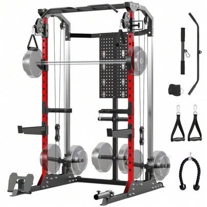 TEQIN Power Cage,  Multi-Function Home Gym Workout Machine, 2000LB Power Rack With Independent Dual Pulley System For Stability & Strength Training