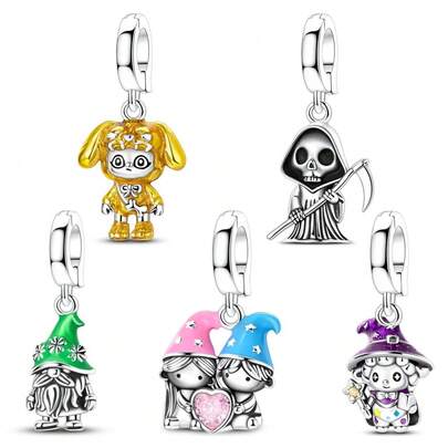 1 Sterling Silver Pendant, A Puppy-Themed Plush Charm, A Chibi-Style Death God Clip Charm, A Four-Leaf Clover Grandpa Elf Clip Charm, A "Goodnight, Baby" Clip Charm, And A Magical Lamb Plush Charm. Original DIY Charms And Chain Accessories Designed Specifically For Bracelets And Necklaces-Mix And Match Freely To Create A One-Of-A-Kind Bracelet. Perfect For Both Personal Use And As Gifts.